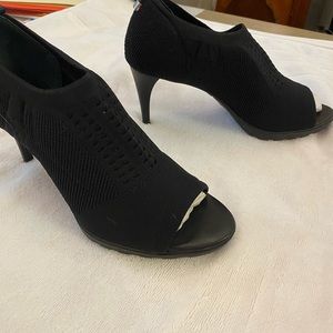 Calvin Klein black open toe stretch “Shootie”, size 8.